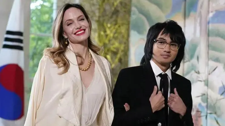 Angelina Jolie attends the state dinner by President Biden for South Korea with son Maddox Angelina Jolie