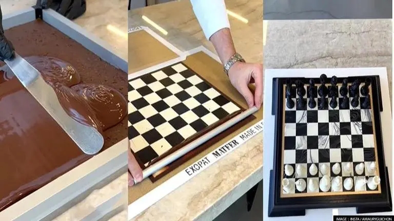 Chef's stunning creation of chessboard-like chocolate cake fascinates internet; Watch Viral video