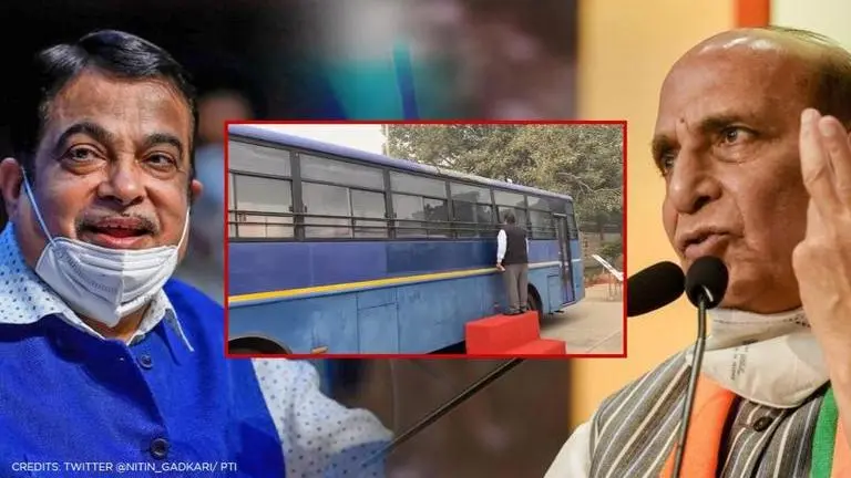 Rajnath Singh and Nitin Gadkari observe demo of DRDO-developed FDSS for passenger buses DRDO