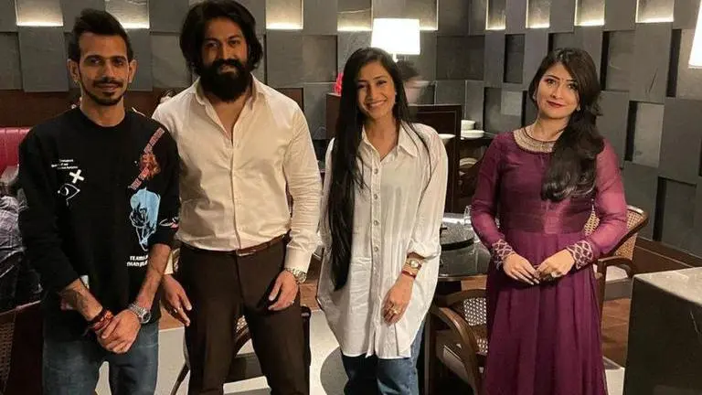 Yuzvendra Chahal and wife Dhanashree spotted with 'KGF' star Yash Yuzvendra Chahal and wife Dhanashree share picture with 'KGF' actor Yash in Bengaluru
