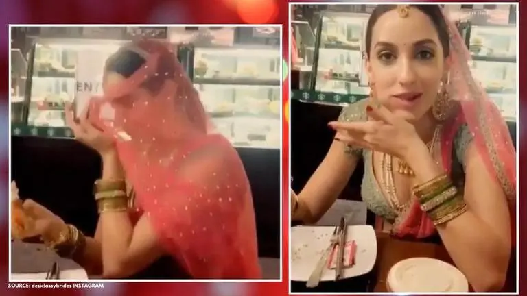 Nora Fatehi looks like perfect desi bride as she munches on sandwich in this video, watch Nora Fatehi