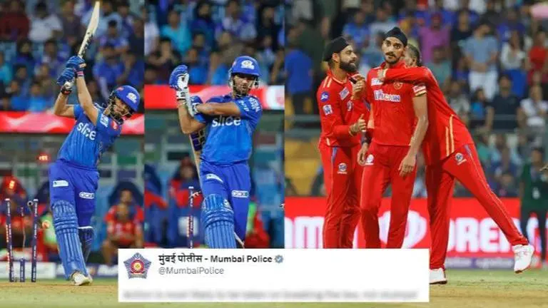 IPL 2023: Mumbai Police takes a subtle dig at PBKS after Arshdeep shatters stumps twice Mumbai Police takes a cheeky dig at Punjab Kings