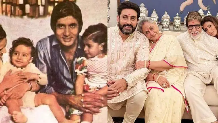 Amitabh Bachchan shares 'then & now' pic with Jaya, Abhishek & Shweta, cites 1 similarity Amitabh Bachchan
