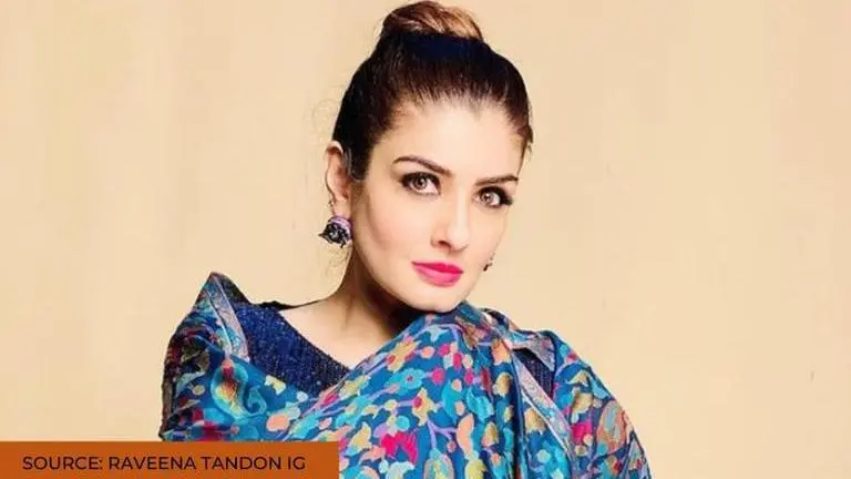 Raveena Tandon glam ups her subtle look with a red-bindi; says 'Let's get, up' Raveena Tandon