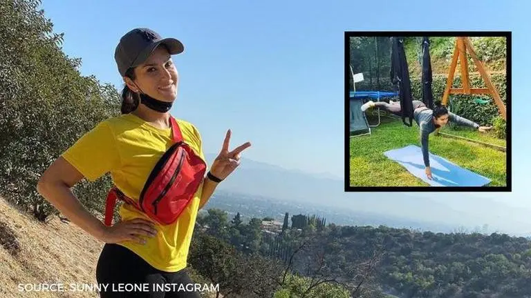 Sunny Leone tries new Hammock workout, says 'Who said trying new things was easy?' Sunny Leone