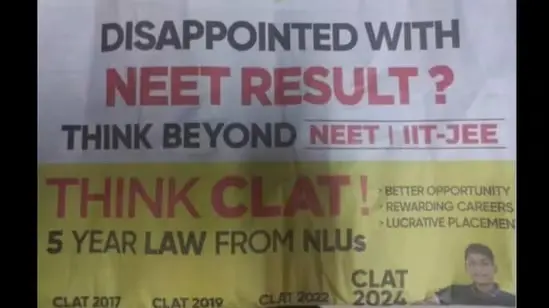 Advertisement for CLAT after discrepancies in NEET results 2024.