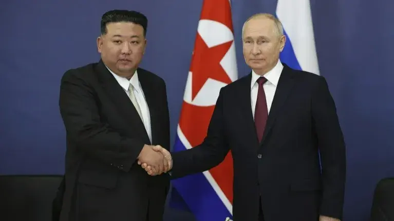 Russian President Vladimir Putin to Visit Pyongyang 'Soon', Says North Korea Russian President Vladimir Putin, right, and North Korea’s leader Kim Jong Un shake hands during their meeting at the Vostochny cosmodrome outside the city of Tsiolkovsky