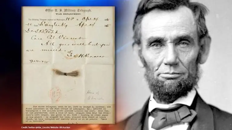 Abraham Lincoln's hair wrapped in bloodstained telegram up for online auction Lincoln