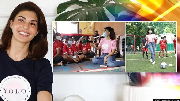 Jacqueline Fernandez plays 'football, interacts' with underprivileged kids, shares pics Jacqueline Fernandez, YOLO Foundation, Oscar Foundation
