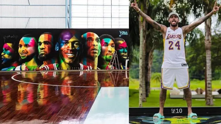 Neymar constructs special mural ft. Jordan, Kobe and LeBron next to own basketball court neymar