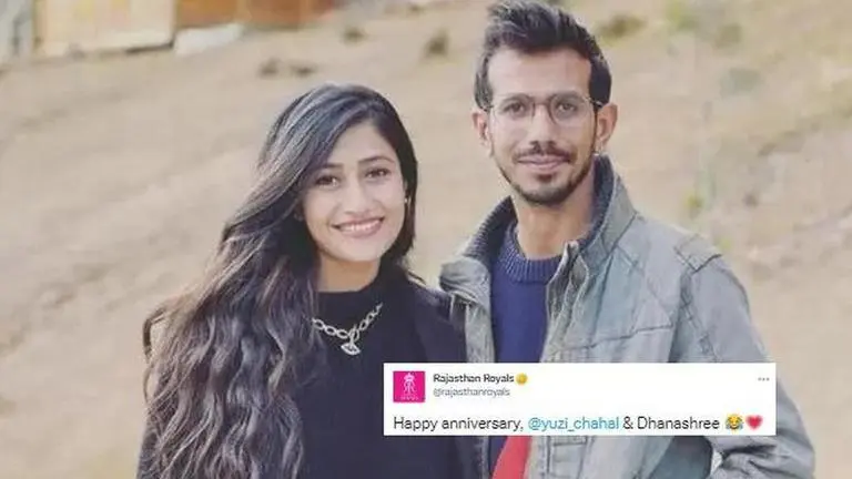 Rajasthan Royals come up with hilarious wedding anniversary wish for Yuzi Chahal and wife Yuzvendra Chahal, Dhanashree, Rajasthan Royals, RR, IPL auction, ipl auction live, yuzvendra chahal wedding anniversary, yuzvendra chahal career