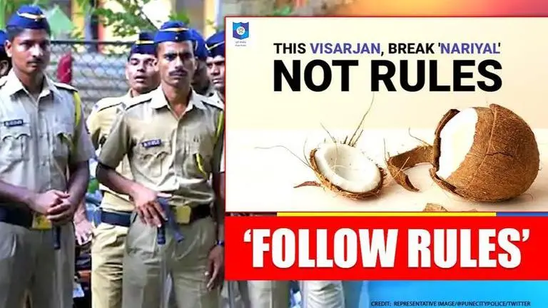 Pune Police asks people to ' break nariyals, not rules' during Ganesh visarjan