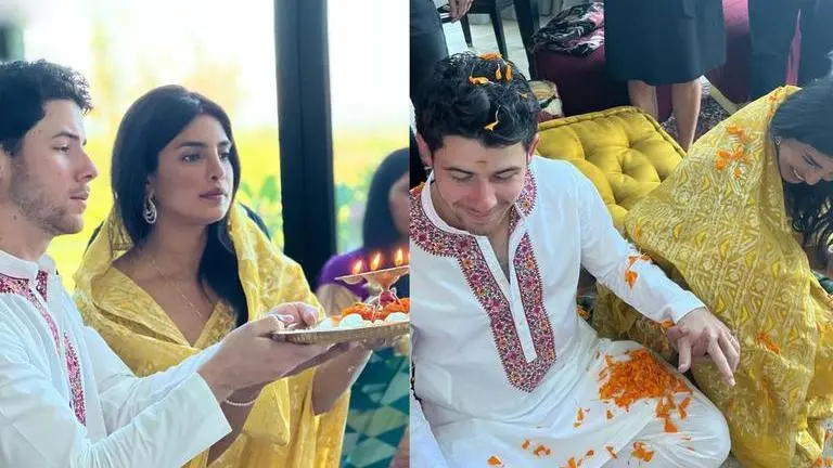 Priyanka Chopra and Nick Jonas perform Diwali puja decked up in Indian attire; See pics priyanka chopra