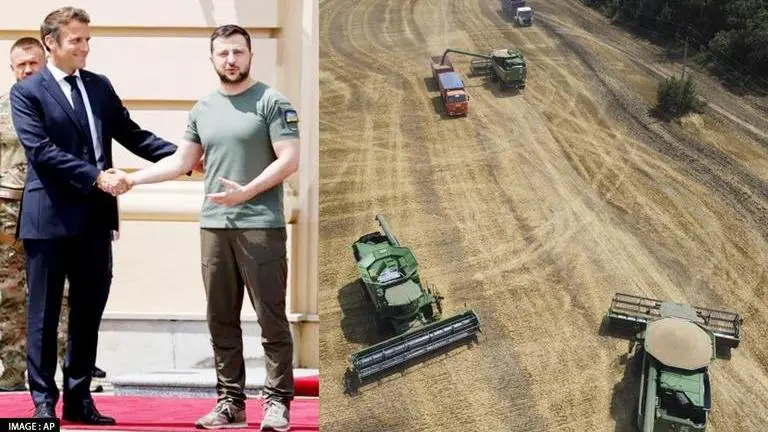 Macron says EU working on alternate export route for Ukrainian grain, cereals via Romania Macron