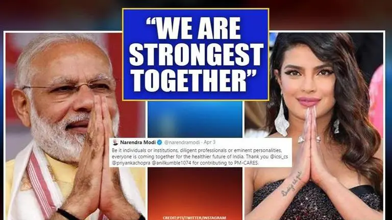 Priyanka Chopra Jonas responds to PM Modi's tweet as she pledges donation to PM-CARES Priyanka Chopra Jonas responds to PM Modi's tweet as she pledges donation to PM-CARES