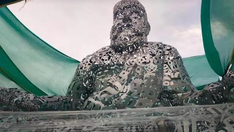 Poet Thiruvalluvar's steel statue made of Tamil letters installed in Coimbatore Poet Thiruvalluvar's steel statue