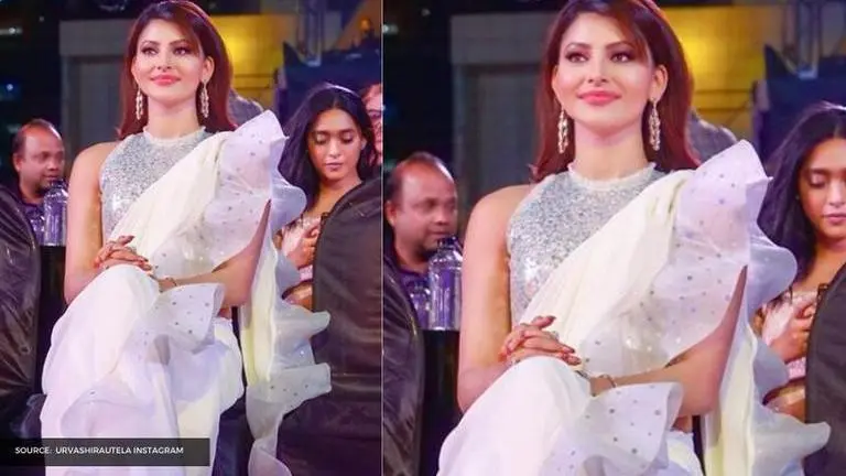 Urvashi Rautela looks regal in this white shimmery saree that has left fans drooling Urvashi Rautela