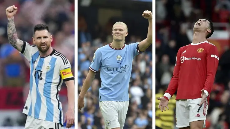 Erling Haaland, Lionel Messi and Cristiano Ronaldo