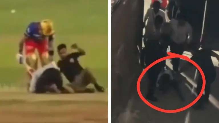 Virat Kohli fan, who touched his feet in IPL, THRASHED badly by staff; Viral video raises questions Virat Kohli fan thrashed at the Bengaluru stadium
