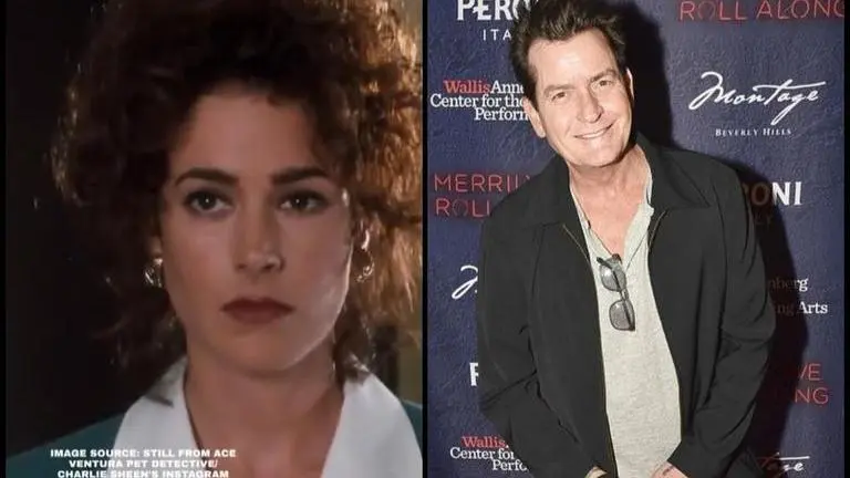 Image: Sean Young & Charlie Sheen/Credit: Still from film Ace Ventura: Pet Detective & Charlie Sheen's Instagram