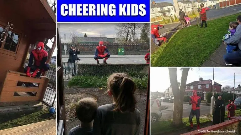 Good News: Spider-Man to the rescue! Men dress up as superhero to cheer kids amid lockdown Good News: Two men dressed as Spider-Man cheered up kids on streets amid COVID-19