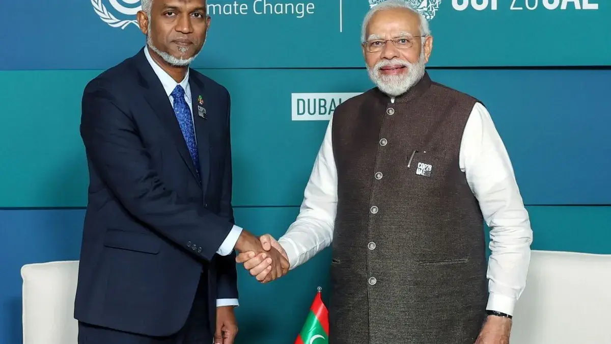 Male reassures Indian envoy that remarks against PM Modi 'do not represent' views of Maldives PM MODI with MALDIVES PRESIDENT MOHAMED MUIZZU.
