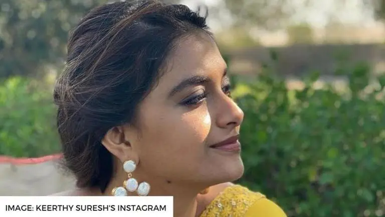 Keerthy Suresh shares photos from her yoga session; says it 'keeps the tensions away' Keerthy Suresh