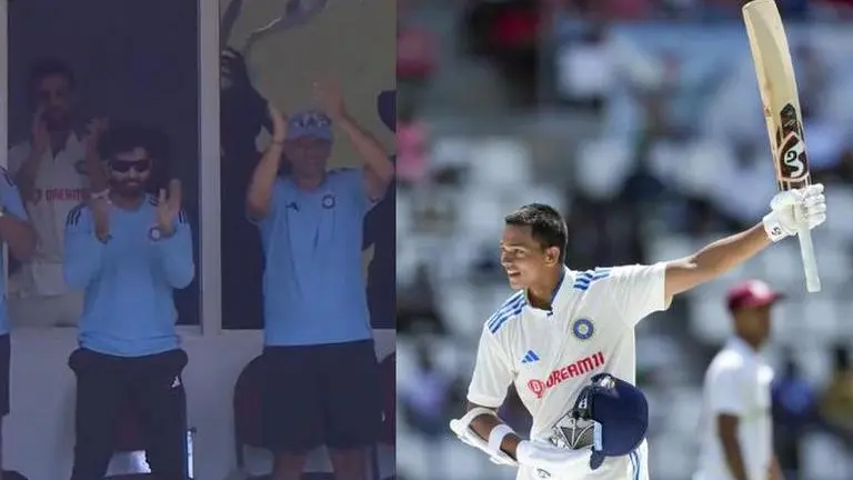 Jaiswal gets 'standing ovation' from Kohli-Dravid as he scores century on debut - WATCH Yashasvi Jaiswal