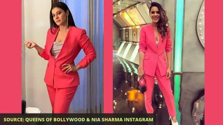 Was Nia Sharma inspired by Kajol while styling this pink pant-suit look? nia sharma