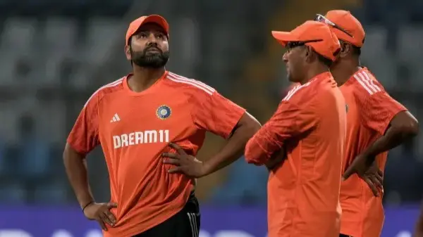 Rohit Sharma with Rahul Dravid and Ajit Agarkar