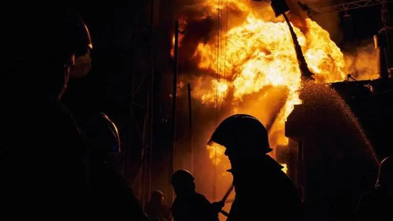 Firefighters battle flames at Kharkiv power station after Russian attack Ukraine