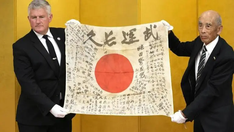 Japanese flag returns from a U.S. war museum Japanese flag