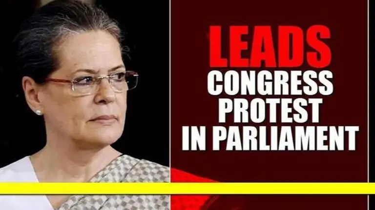 Sonia Gandhi leads Congress protest over Maharashtra Govt formation in Parliament premises Sonia Gandhi