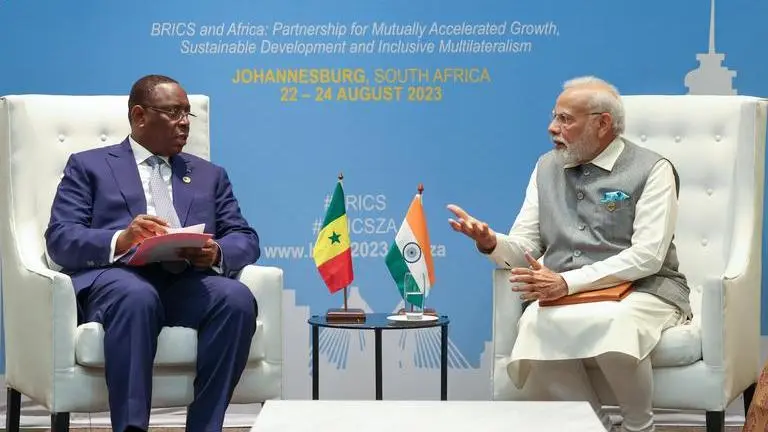 Prime Minister Narendra Modi sits down with Senegalese President Macky Sall (Image: @narendramodi)