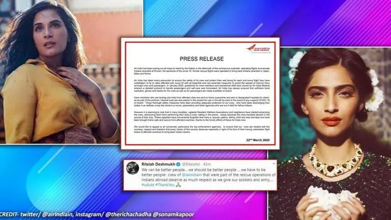 Air India says crew who rescued stranded Indians 'ostacized', Sonam, Richa, others react