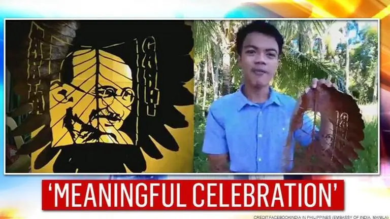 Filipino artist pays tribute to Mahatma Gandhi by creating his portrait on fern leaf Filipino