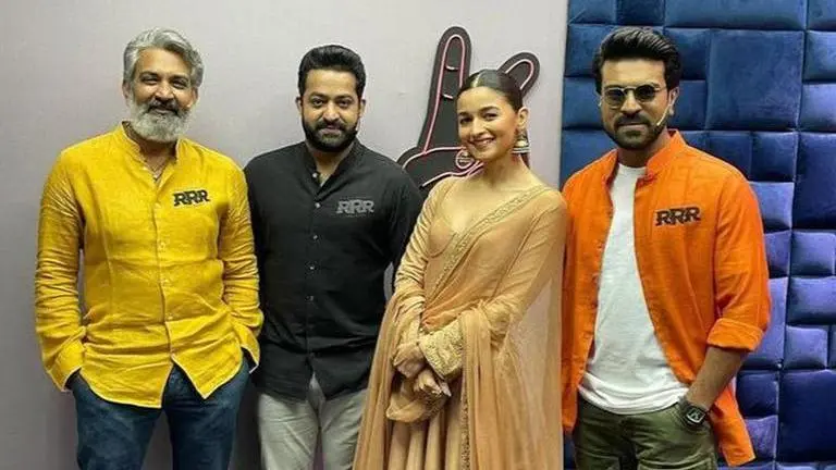 'RRR': Ram Charan, Jr NTR and SS Rajamouli all set to make their debut on TKSS; See pic RRR Movie, alia bhatt, ram charan, jr ntr, ss rajamouli