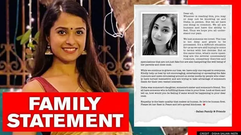 Disha Salian's family issues statement amid Sooraj Pancholi rumours, condemns 'fake news' Disha Salian's death