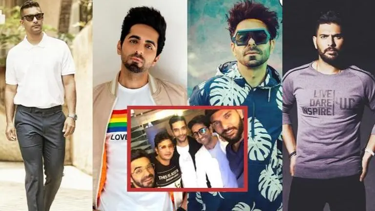 Angad Bedi poses for a selfie with Ayushmann Khurrana, Aparshakti Khurana & Yuvraj Singh Angad Bedi