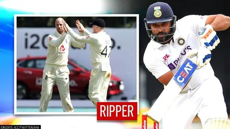 Jack Leach bowls a ripper to clean up a clueless Rohit Sharma during India's chase of 420 Jack Leach