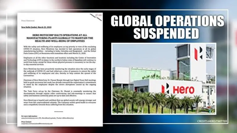 Hero Motocorp suspends operations globally till March 31 Hero