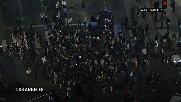 1 hurt, car crashed in fights at Los Angeles protest