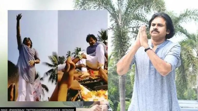 'Bheemla Nayak' actor Pawan Kalyan trips and falls after fan attempts to hug him; Watch Pawan Kalyan