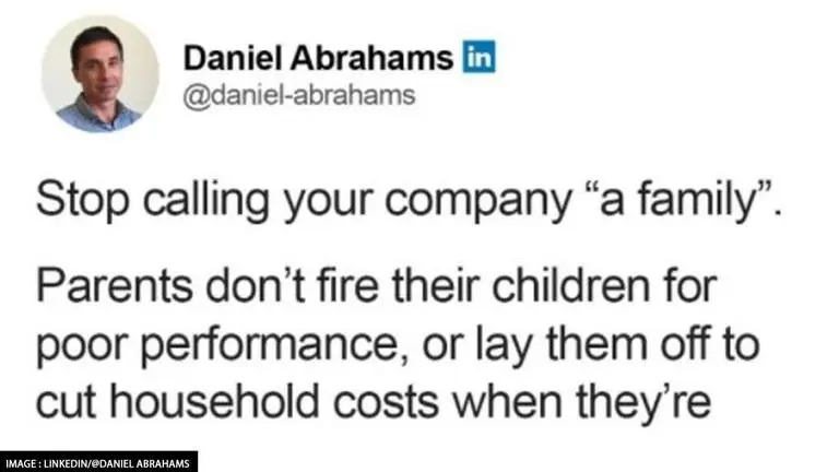 CEO's LinkedIn post sparks discussion on internet, ‘Stop calling your company a family’ LINKEDIN