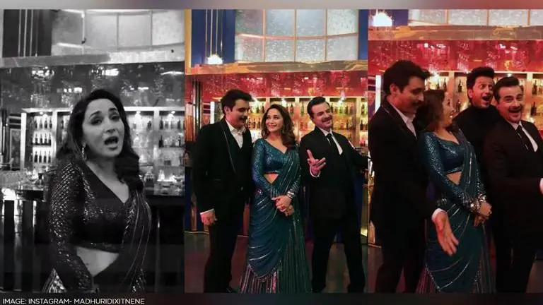 Madhuri Dixit grooves to 60's song with 'The Fame Game' co-stars Sanjay Kapoor, Manav Kaul Madhuri Dixit