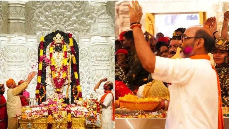 First Holi in Ayodhya After Ram Lalla’s Pran Pratishtha With Gulal Made From Kachnar Flowers | PICS First Holi celebration in Ayodhya after pran pratishtha of Ram Lalla