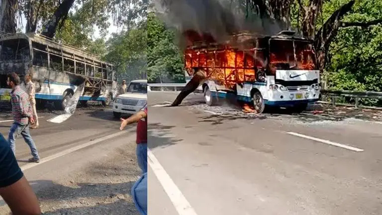 In J&K's Katra, passenger bus en route Vaishno Devi catches fire; 4 dead, 22 injured Jammu and Kashmir