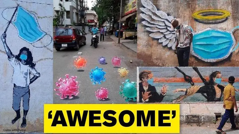 Bengaluru artist paints beautiful graffiti on walls and roads to create COVID-19 awareness Bengaluru