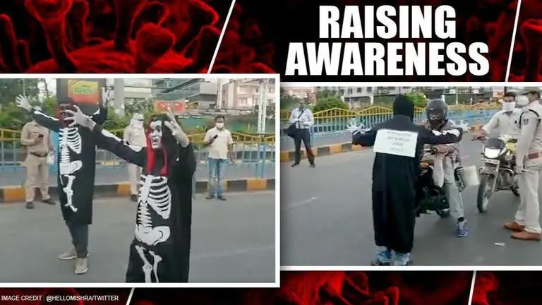 COVID-19: Indore cops wear ghost outfits to raise awareness amid lockdown Indore cops seen wearing ghost outfits in order to raise awareness