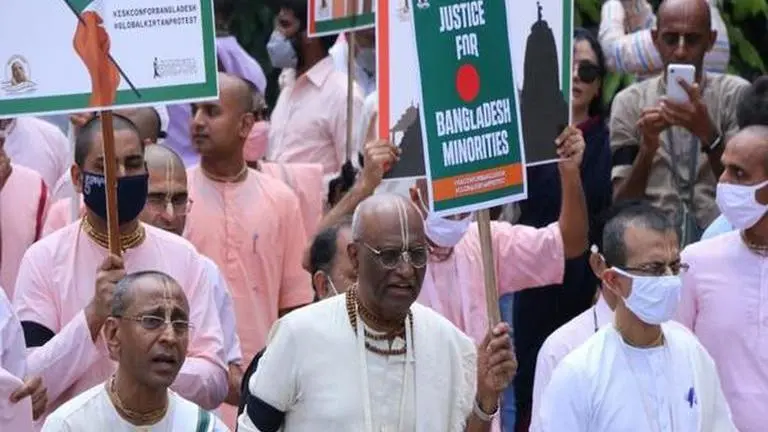 Bangladesh violence: ISKCON devotees hold protest in Bengaluru against attacks on Hindus Bangladesh
